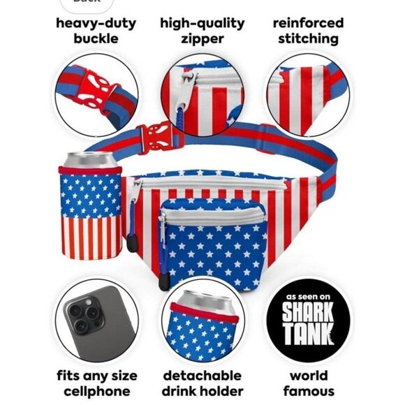 Tipsy Elves Unisex Adult Patriotic Fanny Pack With Can Holder Stars Stripes NWT - Picture 4 of 5